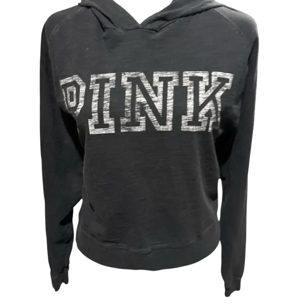 Victoria’s Secret PINK Black & White Cropped Hoodie | Size S | 100% Cotton‎